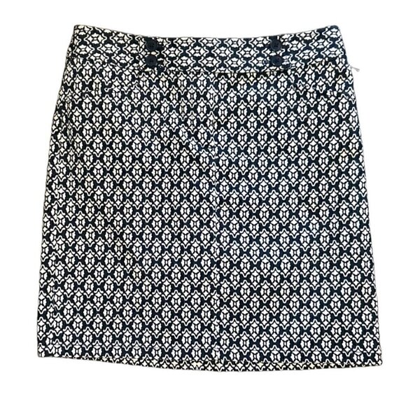 NWOT Ann Taylor Women's Navy Blue and White Geometric Pattern Mini Skirt, Size 4 - Picture 1 of 6